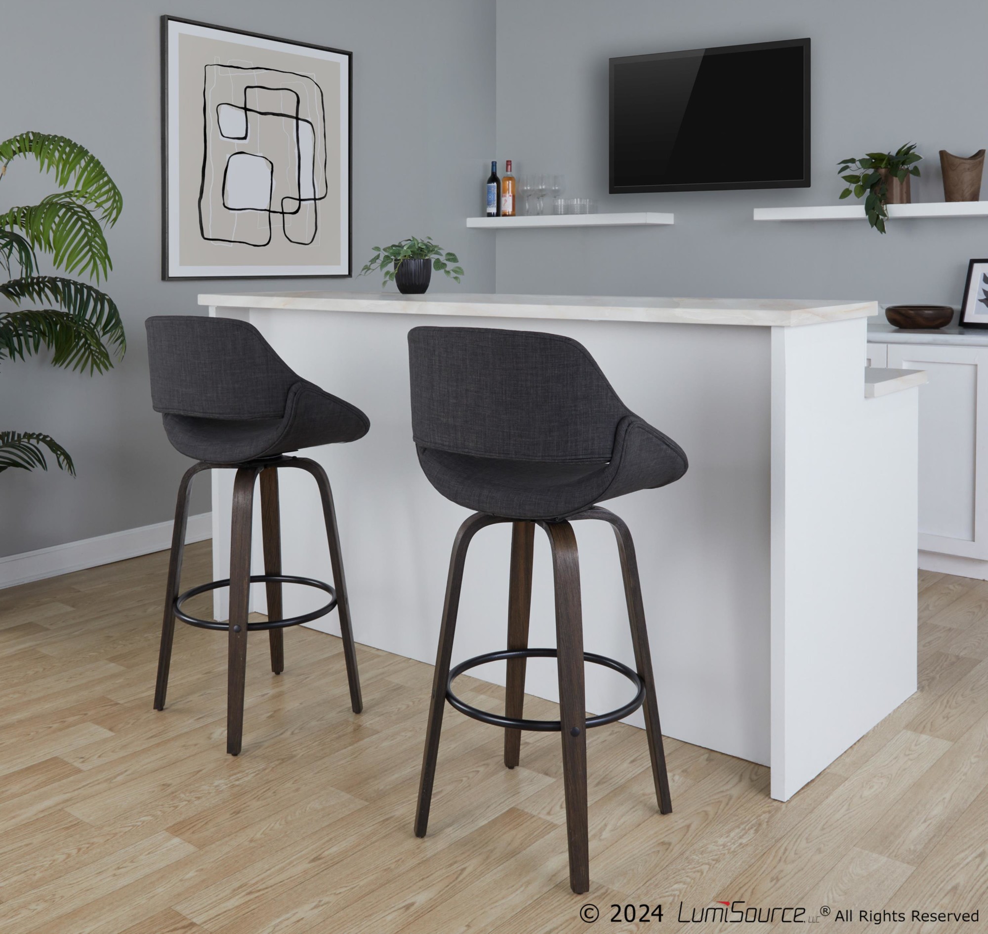 Fabrico 30 Mid-Century Modern Charcoal Barstools (Set of 2) 1 Fabrico 30 Mid-Century Modern Charcoal Barstools (Set of 2)