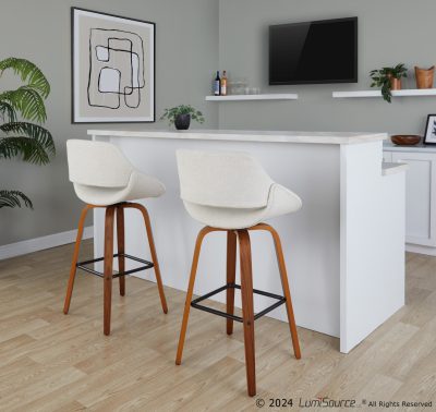 Fabrico 30 Mid-Century Modern Cream Swivel Barstools (Set of 2)