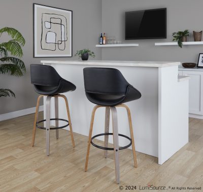 Fabrico 30 Mid-Century Modern Grey Barstools (Set of 2)