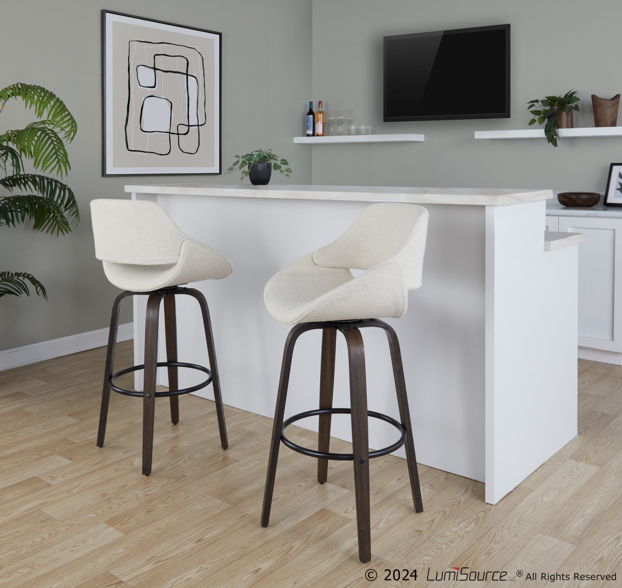 Fabrico 30" Mid-Century Modern Swivel Barstool in Walnut (Set of 2) (Set of 2) 2 Fabrico 30" Mid-Century Modern Swivel Barstool in Walnut (Set of 2) (Set of 2) - Image 2