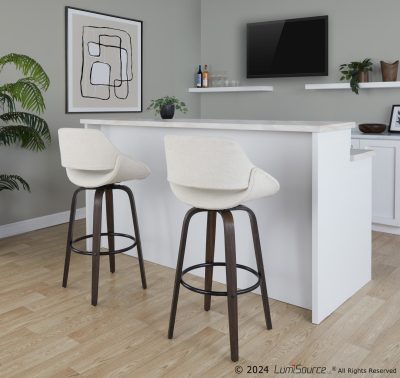 Fabrico 30" Mid-Century Modern Swivel Barstool in Walnut (Set of 2) (Set of 2)