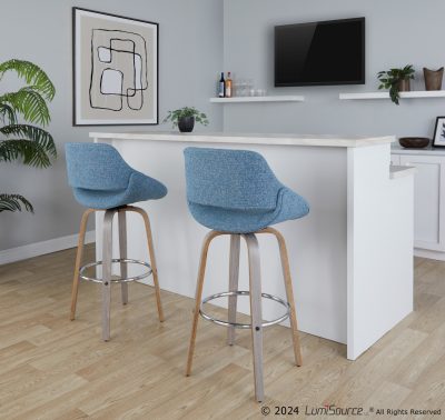 Fabrico 30" Mid-Century Modern Swivel Barstools Blue (Set of 2) (Set of 2)