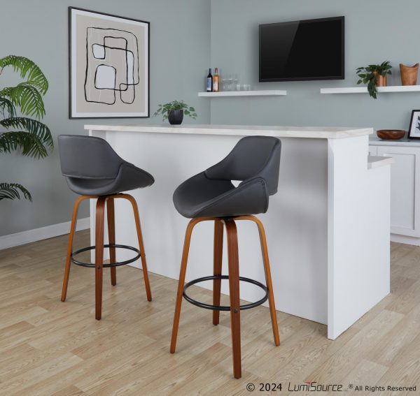 Fabrico 30 Mid Century Swivel Bar Stools in Grey Set of 2 Set of 2 1