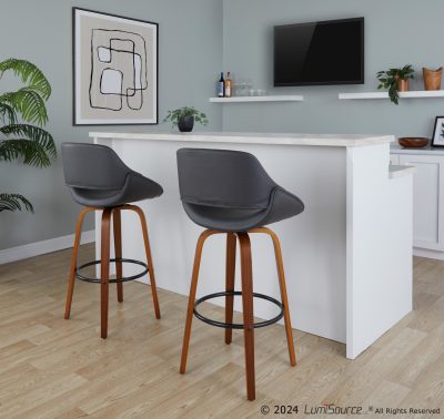 Fabrico 30" Mid-Century Swivel Bar Stools in Grey (Set of 2) (Set of 2)