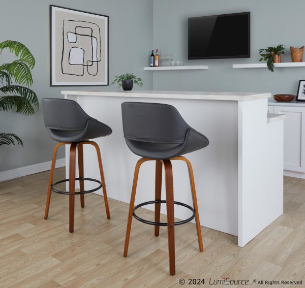 Fabrico 30 Mid Century Swivel Bar Stools in Grey Set of 2 Set of 2