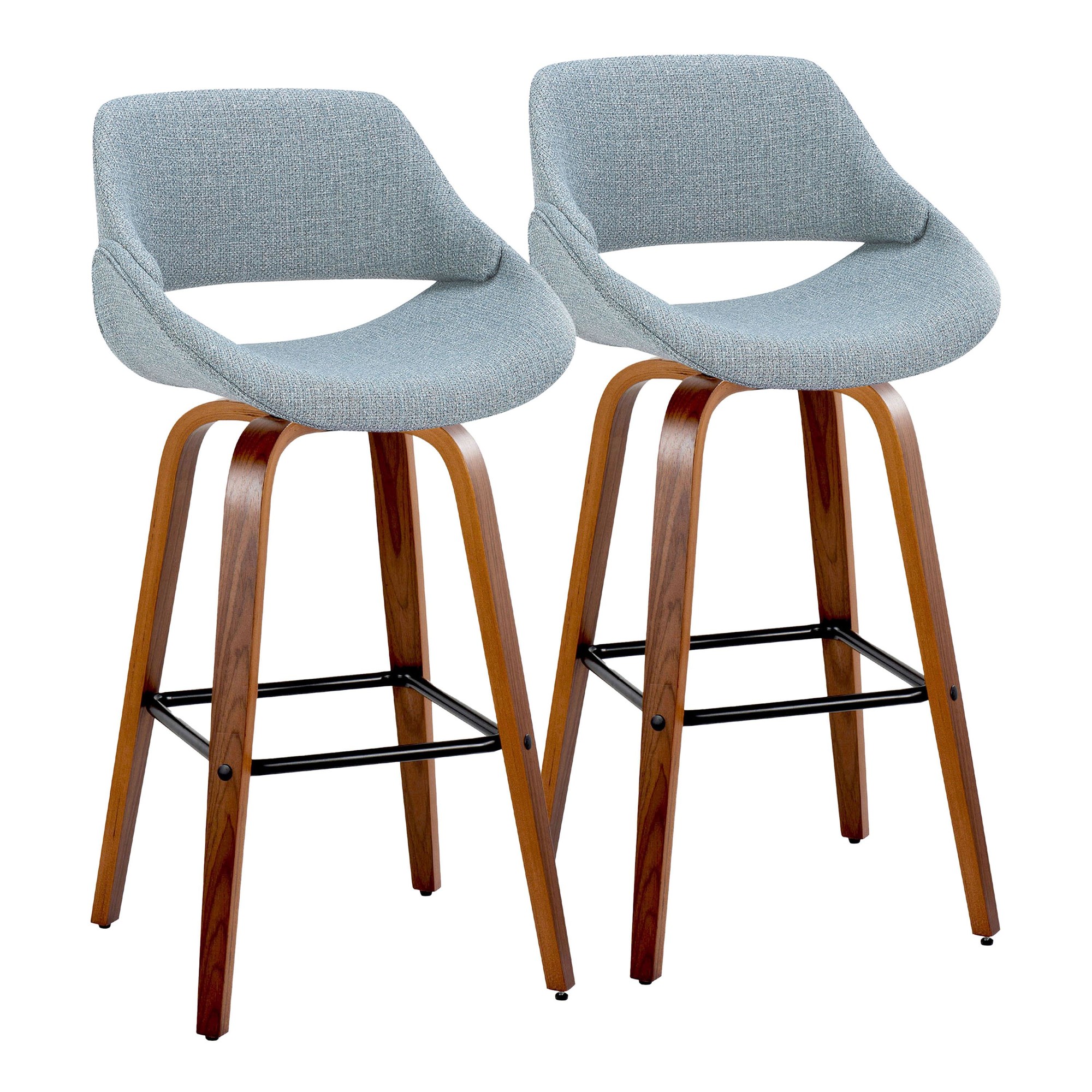 Fabrico 30" Mid-Century Swivel Barstool Walnut Blue (Set of 2) (Set of 2) 3 Fabrico 30" Mid-Century Swivel Barstool Walnut Blue (Set of 2) (Set of 2) - Image 3