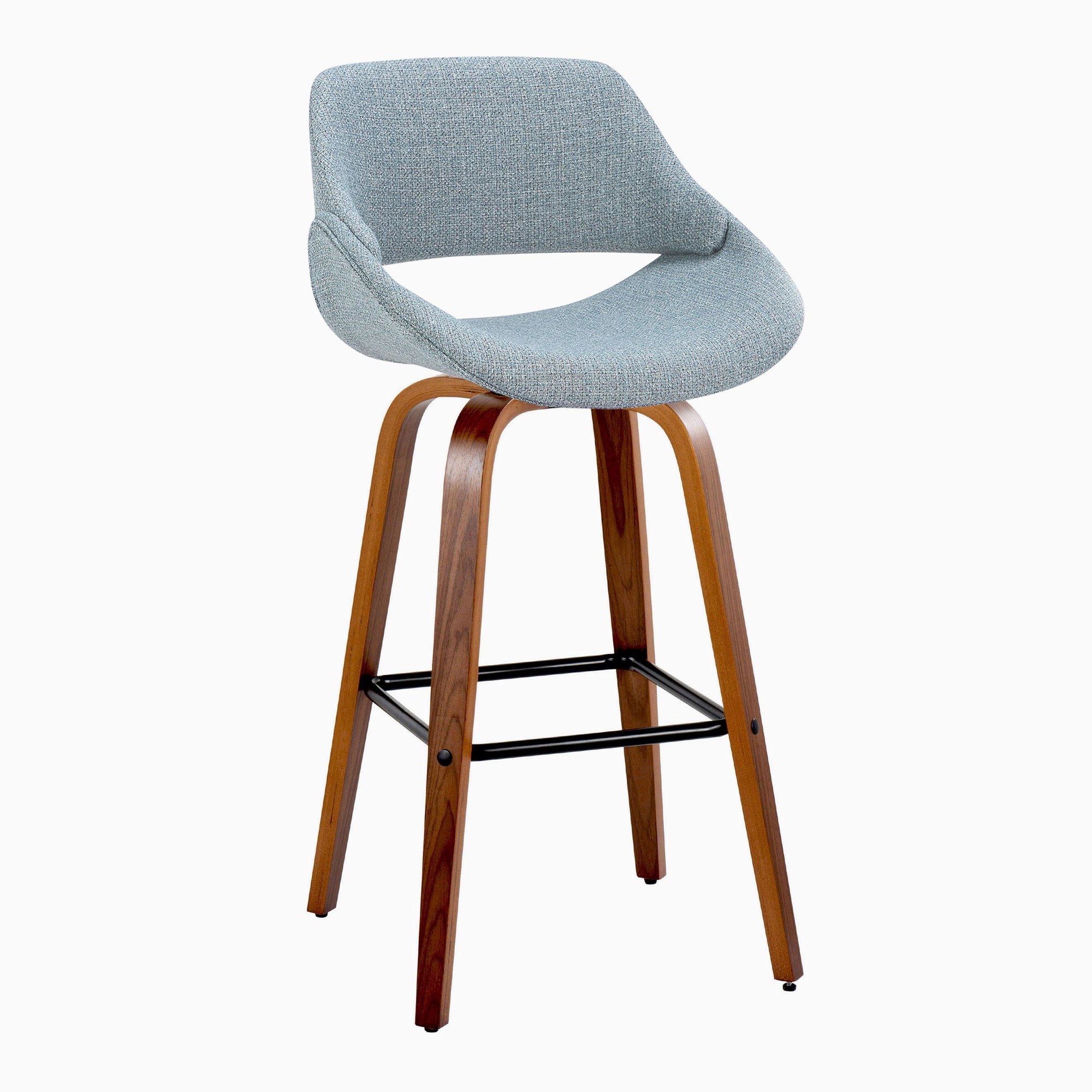 Fabrico 30" Mid-Century Swivel Barstool Walnut Blue (Set of 2) (Set of 2) 4 Fabrico 30" Mid-Century Swivel Barstool Walnut Blue (Set of 2) (Set of 2) - Image 4