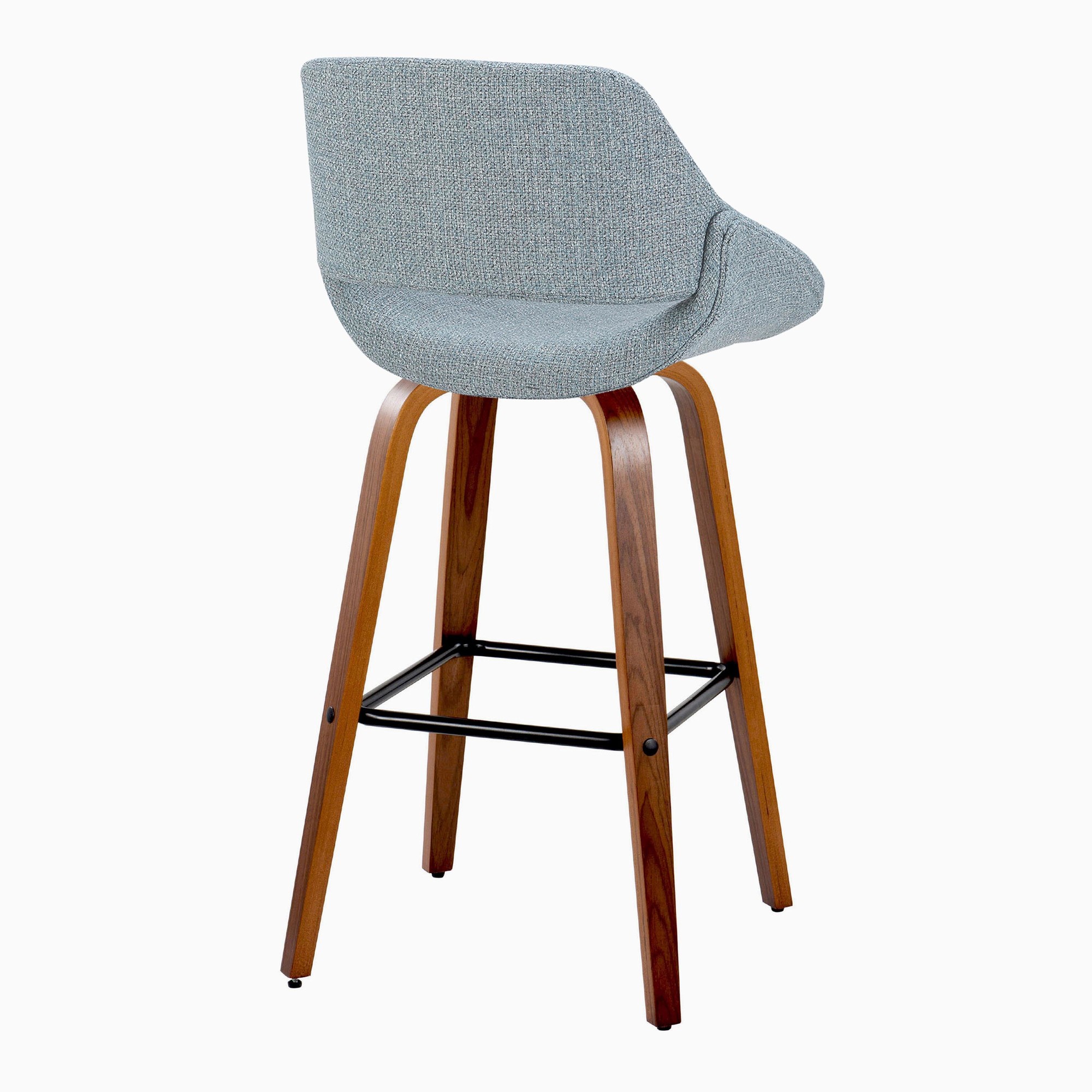 Fabrico 30" Mid-Century Swivel Barstool Walnut Blue (Set of 2) (Set of 2) 6 Fabrico 30" Mid-Century Swivel Barstool Walnut Blue (Set of 2) (Set of 2) - Image 6