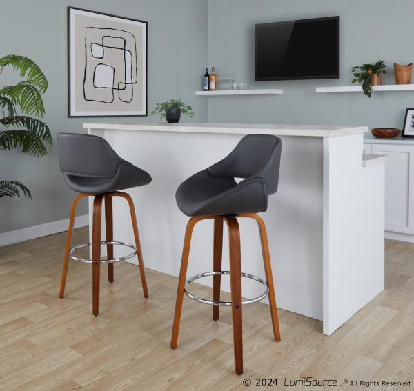 Fabrico 30 Mid Century Swivel Barstools Walnut and Grey Set of 2 Set of 2 1