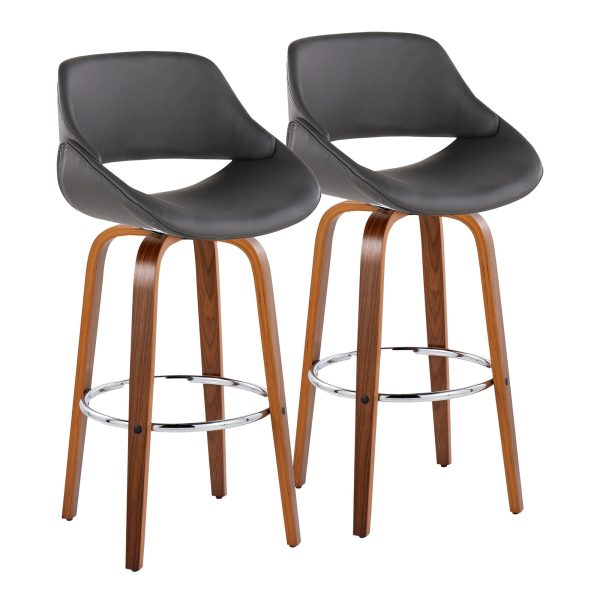 Fabrico 30 Mid Century Swivel Barstools Walnut and Grey Set of 2 Set of 2 2