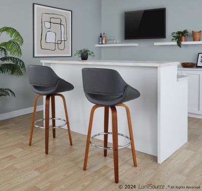 Fabrico 30" Mid-Century Swivel Barstools Walnut and Grey (Set of 2) (Set of 2)