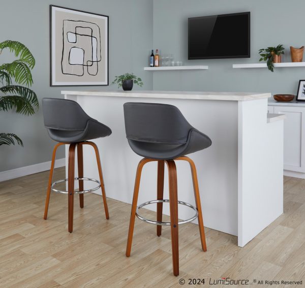 Fabrico 30 Mid Century Swivel Barstools Walnut and Grey Set of 2 Set of 2