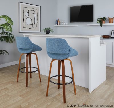Fabrico 30" Mid-Century Swivel Barstools in Blue (Set of 2) (Set of 2)