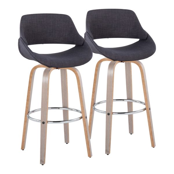 Fabrico 30 Mid Century Swivel Barstools in Charcoal Fabric Set of 2 Set of 2 2