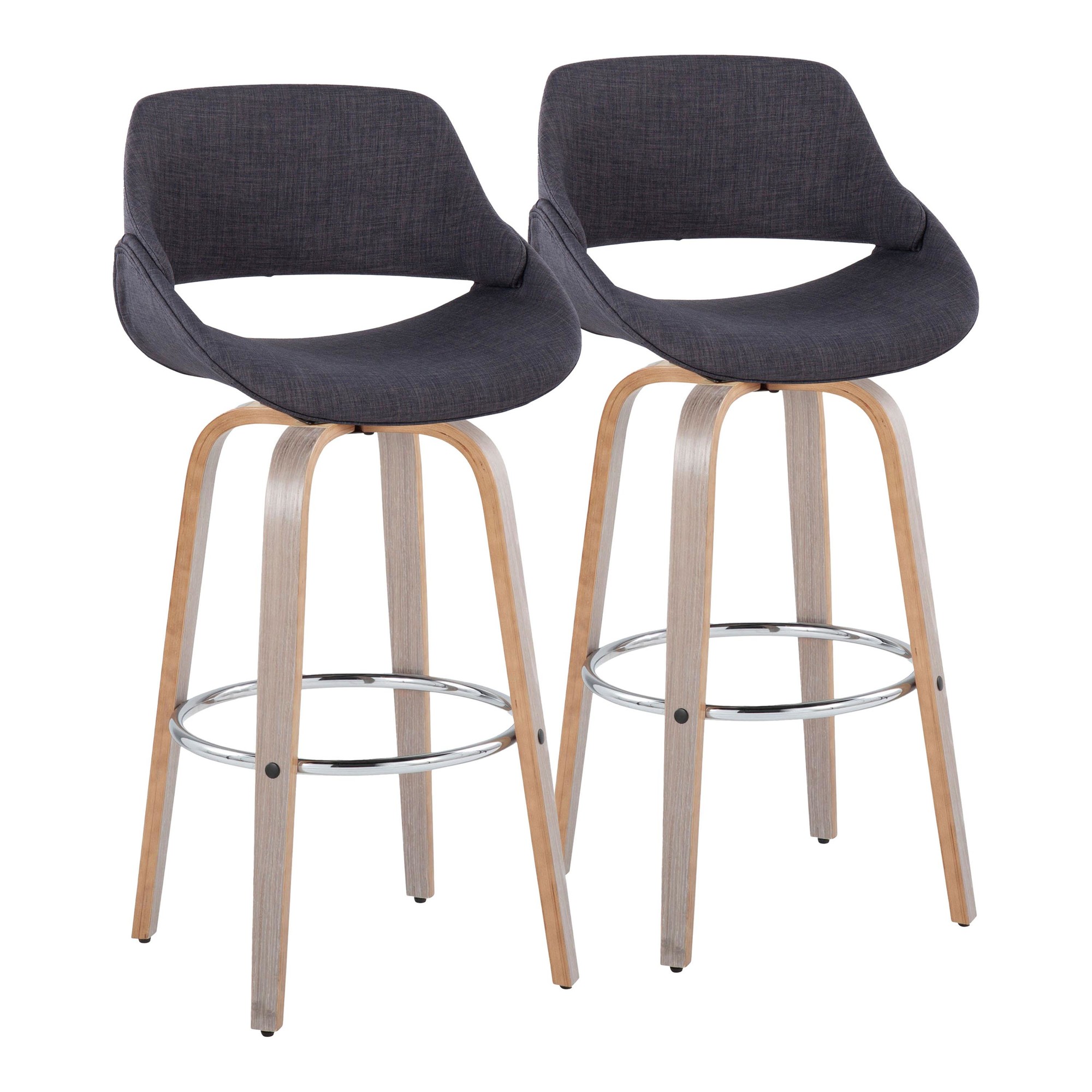 Fabrico 30" Mid-Century Swivel Barstools in Charcoal Fabric (Set of 2) (Set of 2) 3 Fabrico 30" Mid-Century Swivel Barstools in Charcoal Fabric (Set of 2) (Set of 2) - Image 3