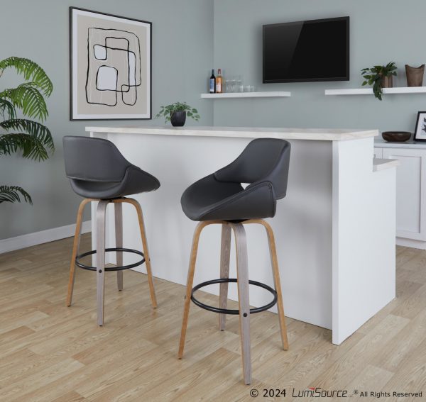 Fabrico 30 Mid Century Swivel Barstools in Grey Set of 2 Set of 2 1