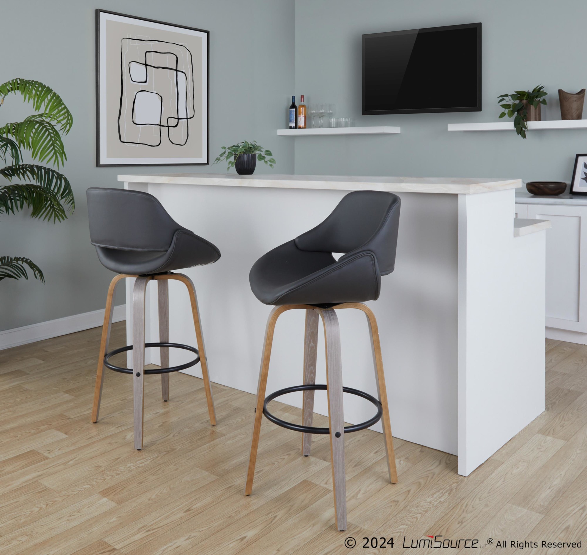 Fabrico 30" Mid-Century Swivel Barstools in Grey (Set of 2) (Set of 2) 2 Fabrico 30" Mid-Century Swivel Barstools in Grey (Set of 2) (Set of 2) - Image 2