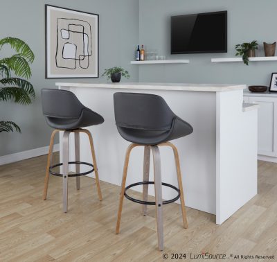 Fabrico 30" Mid-Century Swivel Barstools in Grey (Set of 2) (Set of 2)