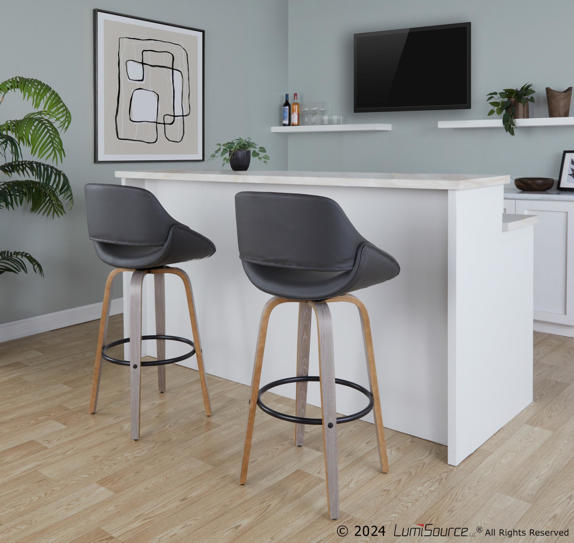Fabrico 30" Mid-Century Swivel Barstools in Grey (Set of 2) (Set of 2) 1 Fabrico 30" Mid-Century Swivel Barstools in Grey (Set of 2) (Set of 2)