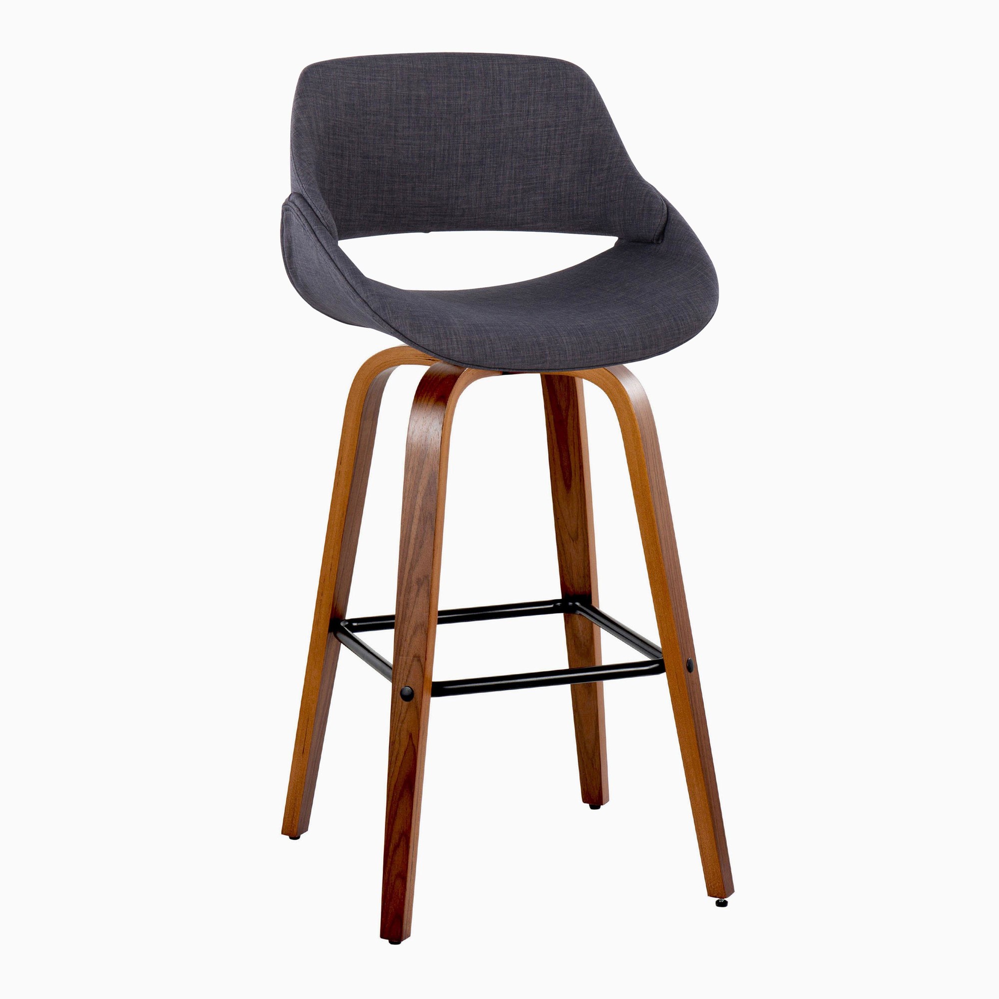 Fabrico 30 Mid-Century Walnut and Charcoal Swivel Barstool (Set of 2) 4 Fabrico 30 Mid-Century Walnut and Charcoal Swivel Barstool (Set of 2) - Image 4