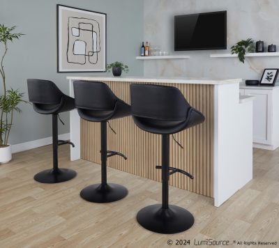 Fabrico Black Contemporary Adjustable Swivel Bar Stools (Set of 2)
