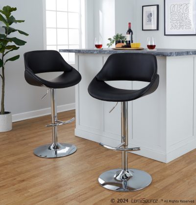 Fabrico Black Faux Leather Chrome Contemporary Adjustable Bar Stools (Set of 2)