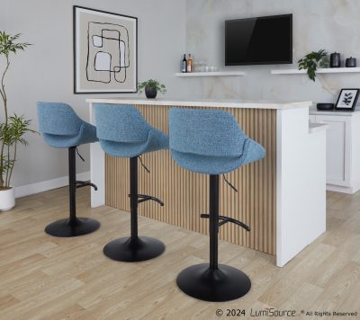 Fabrico Black Metal Blue Noise Contemporary Swivel Barstools (Set of 2)