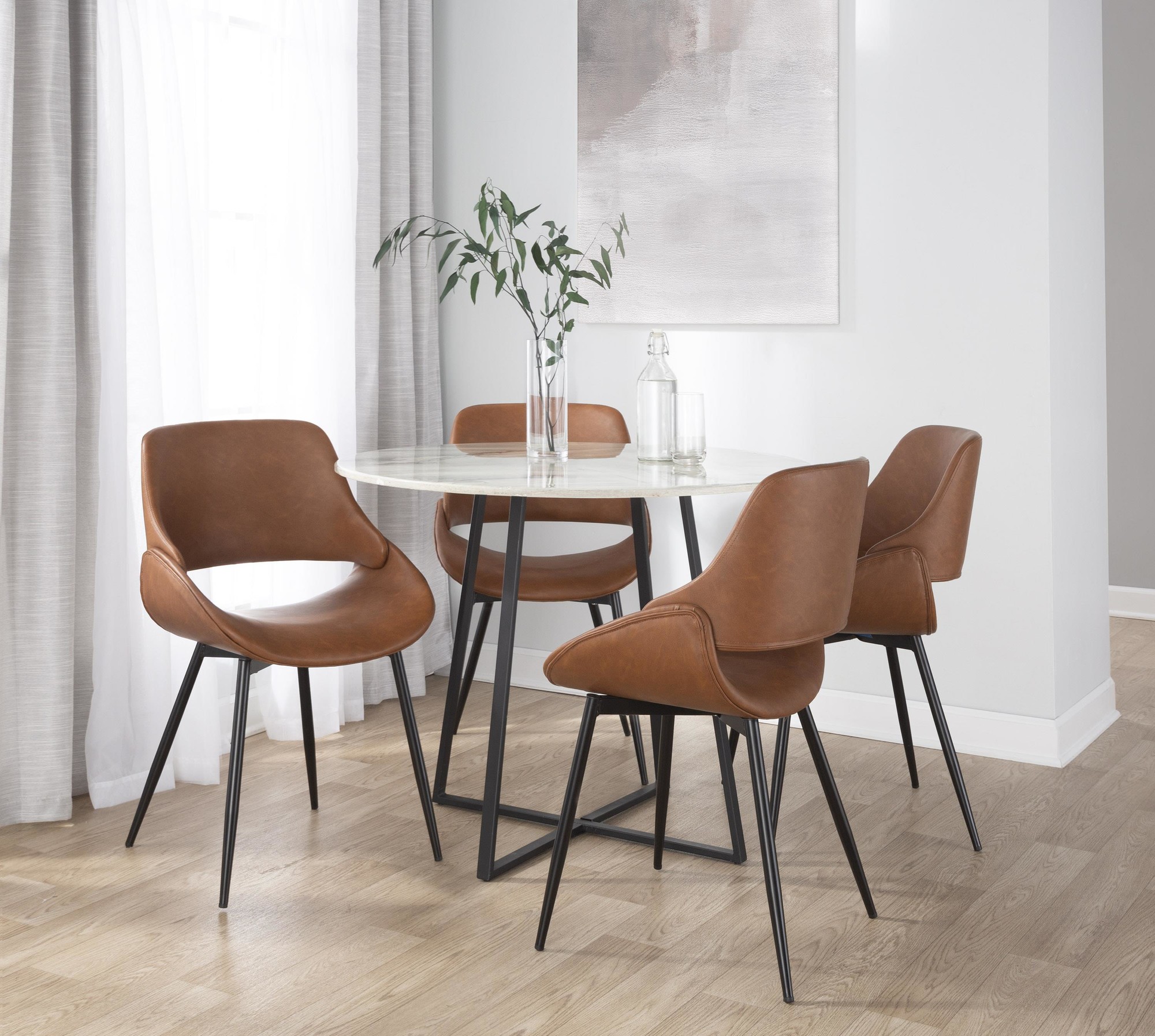 Fabrico Black Metal Camel Faux Leather Mid-Century Modern Chairs (Set of 2) 2 Fabrico Black Metal Camel Faux Leather Mid-Century Modern Chairs (Set of 2) - Image 2