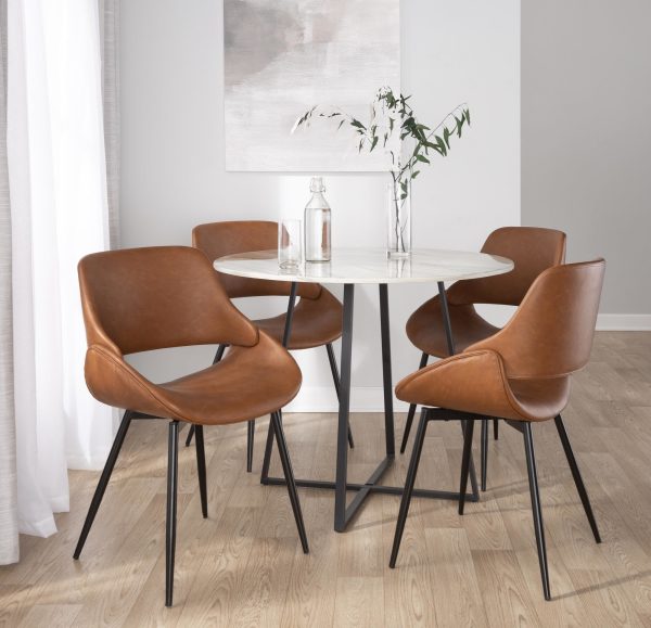 Fabrico Black Metal Camel Faux Leather Mid Century Modern Chairs Set of 2