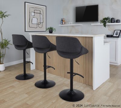 Fabrico Black Metal Charcoal Contemporary Adjustable Barstool (Set of 2)