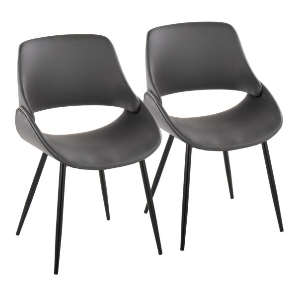 Fabrico Black Metal Grey Faux Leather Chairs Mid Century Modern Set of 2 2