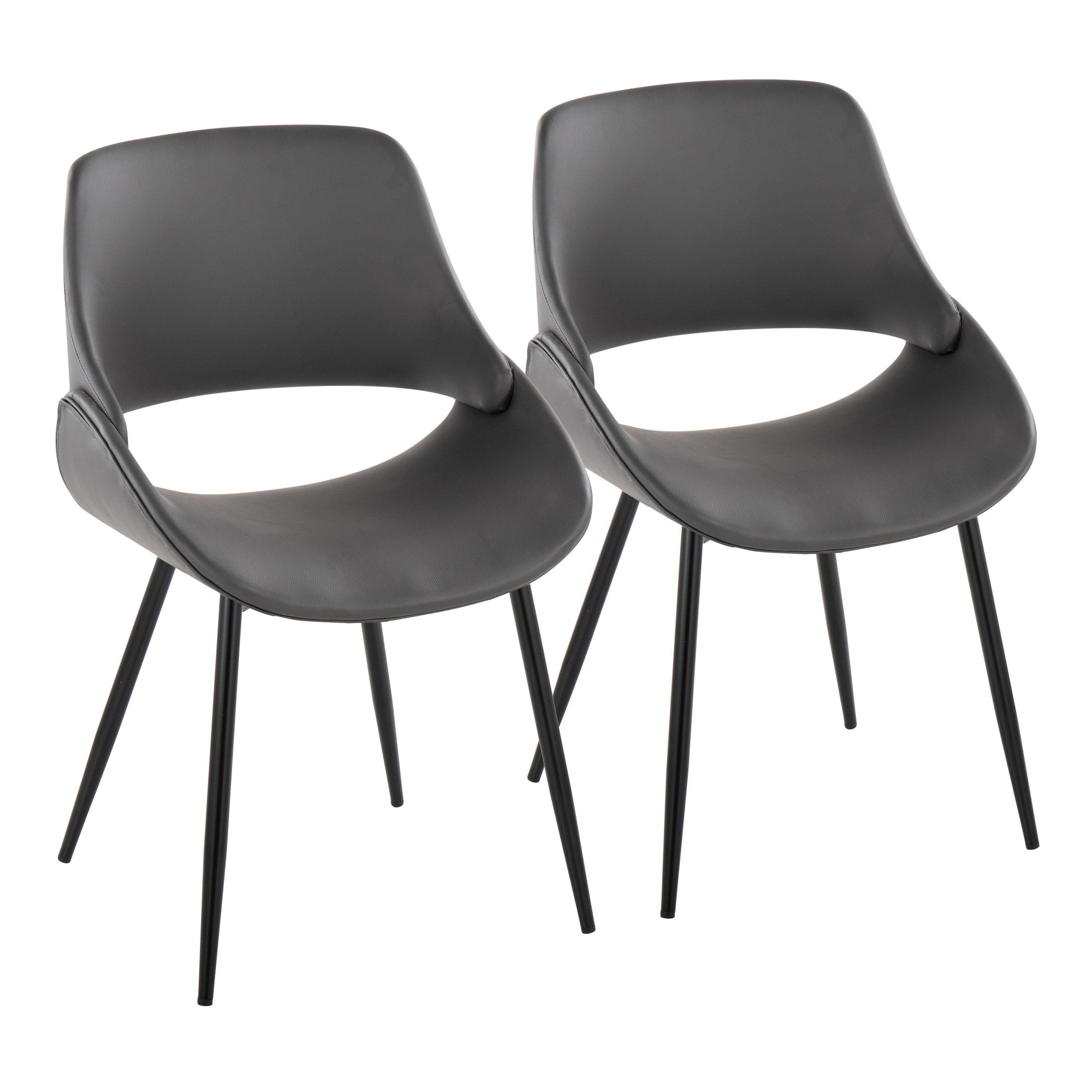 Fabrico Black Metal Grey Faux Leather Chairs Mid-Century Modern (Set of 2) 3 Fabrico Black Metal Grey Faux Leather Chairs Mid-Century Modern (Set of 2) - Image 3