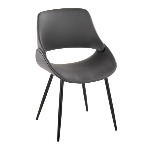 Fabrico Black Metal Grey Faux Leather Chairs Mid Century Modern Set of 2 3