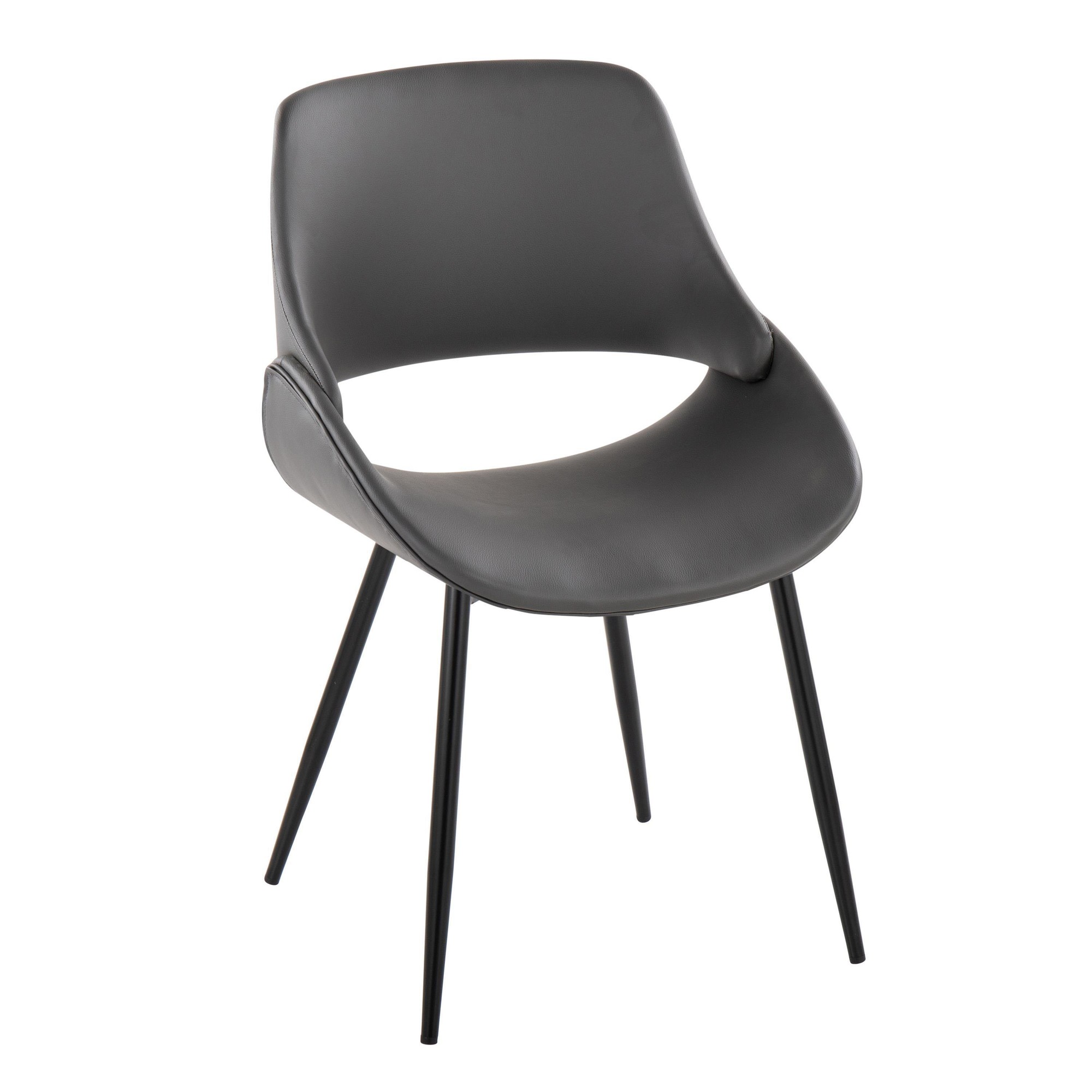 Fabrico Black Metal Grey Faux Leather Chairs Mid-Century Modern (Set of 2) 4 Fabrico Black Metal Grey Faux Leather Chairs Mid-Century Modern (Set of 2) - Image 4