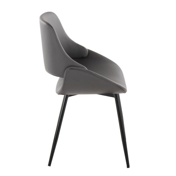Fabrico Black Metal Grey Faux Leather Chairs Mid Century Modern Set of 2 4
