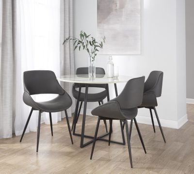 Fabrico Black Metal Grey Faux Leather Chairs Mid-Century Modern (Set of 2)