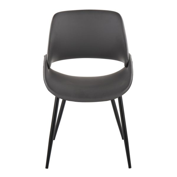 Fabrico Black Metal Grey Faux Leather Chairs Mid Century Modern Set of 2 7