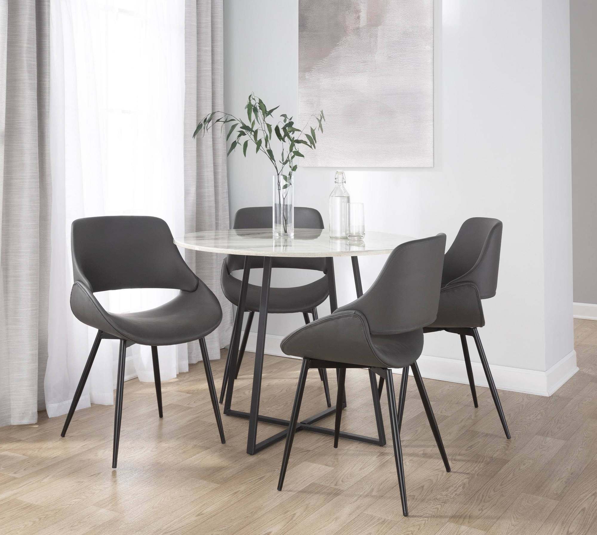 Fabrico Black Metal Grey Faux Leather Chairs Mid-Century Modern (Set of 2) 1 Fabrico Black Metal Grey Faux Leather Chairs Mid-Century Modern (Set of 2)