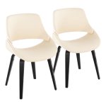Fabrico Black Wood Cream Faux Leather Mid-Century Chairs (Set of 2)