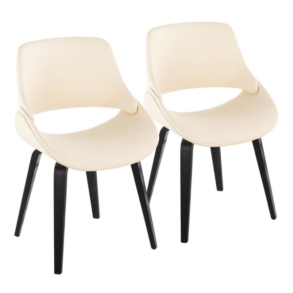 Fabrico Black Wood Cream Faux Leather Mid Century Chairs Set of 2