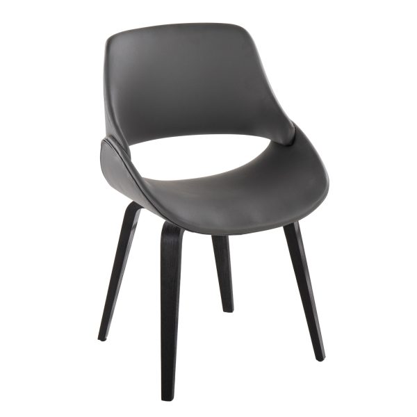 Fabrico Black Wood Grey Faux Leather Accent Chairs MCM Set of 2 1