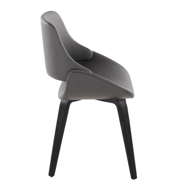 Fabrico Black Wood Grey Faux Leather Accent Chairs MCM Set of 2 2