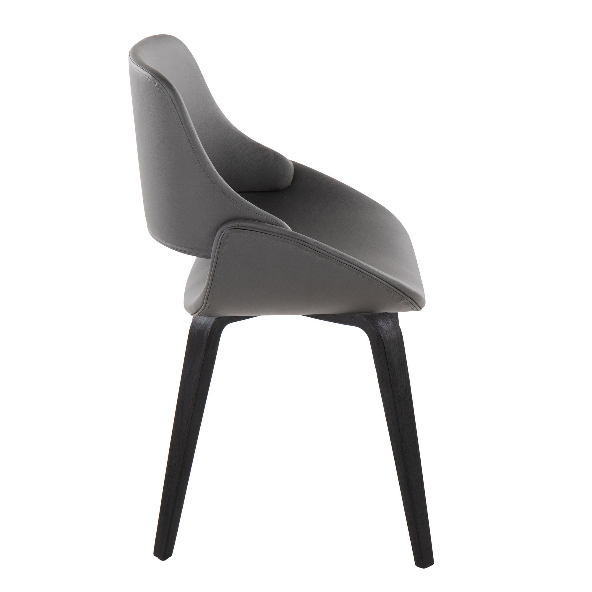 Fabrico Black Wood Grey Faux Leather Accent Chairs MCM (Set of 2) 3 Fabrico Black Wood Grey Faux Leather Accent Chairs MCM (Set of 2) - Image 3