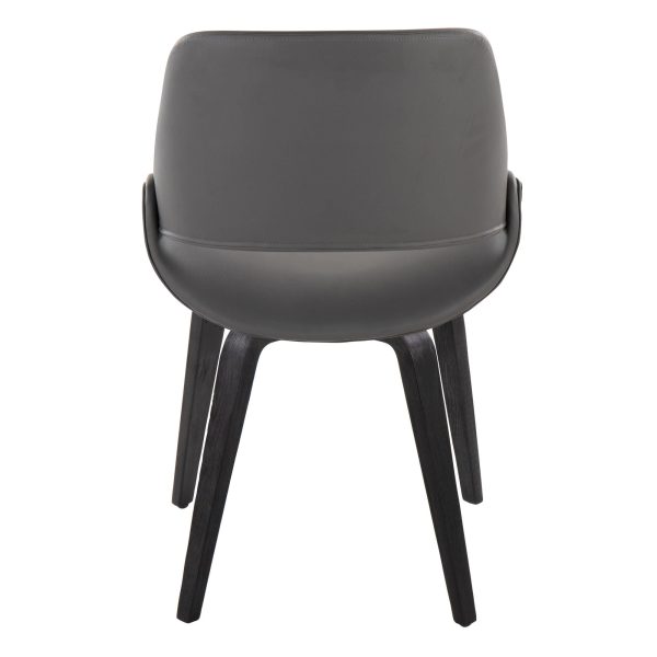 Fabrico Black Wood Grey Faux Leather Accent Chairs MCM Set of 2 4