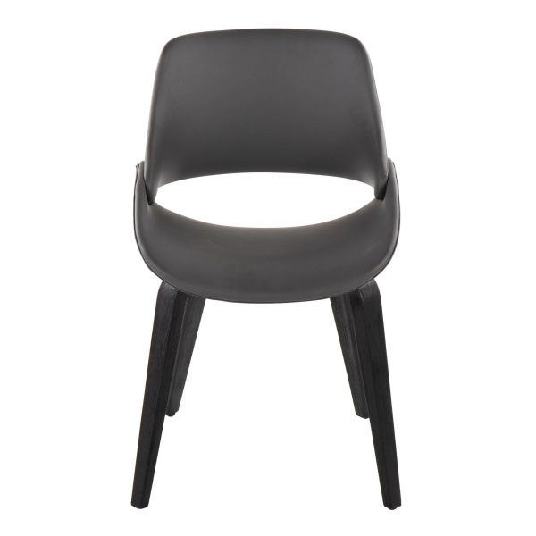 Fabrico Black Wood Grey Faux Leather Accent Chairs MCM Set of 2 5