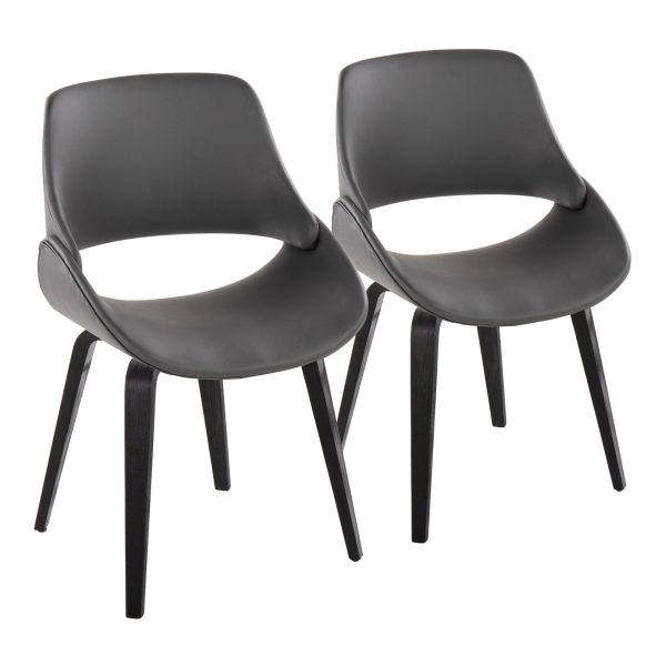 Fabrico Black Wood Grey Faux Leather Accent Chairs MCM Set of 2
