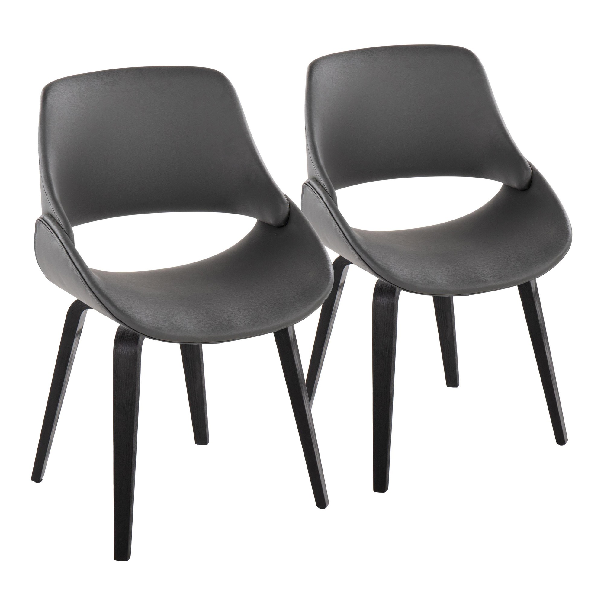 Fabrico Black Wood Grey Faux Leather Accent Chairs MCM (Set of 2) 1 Fabrico Black Wood Grey Faux Leather Accent Chairs MCM (Set of 2)