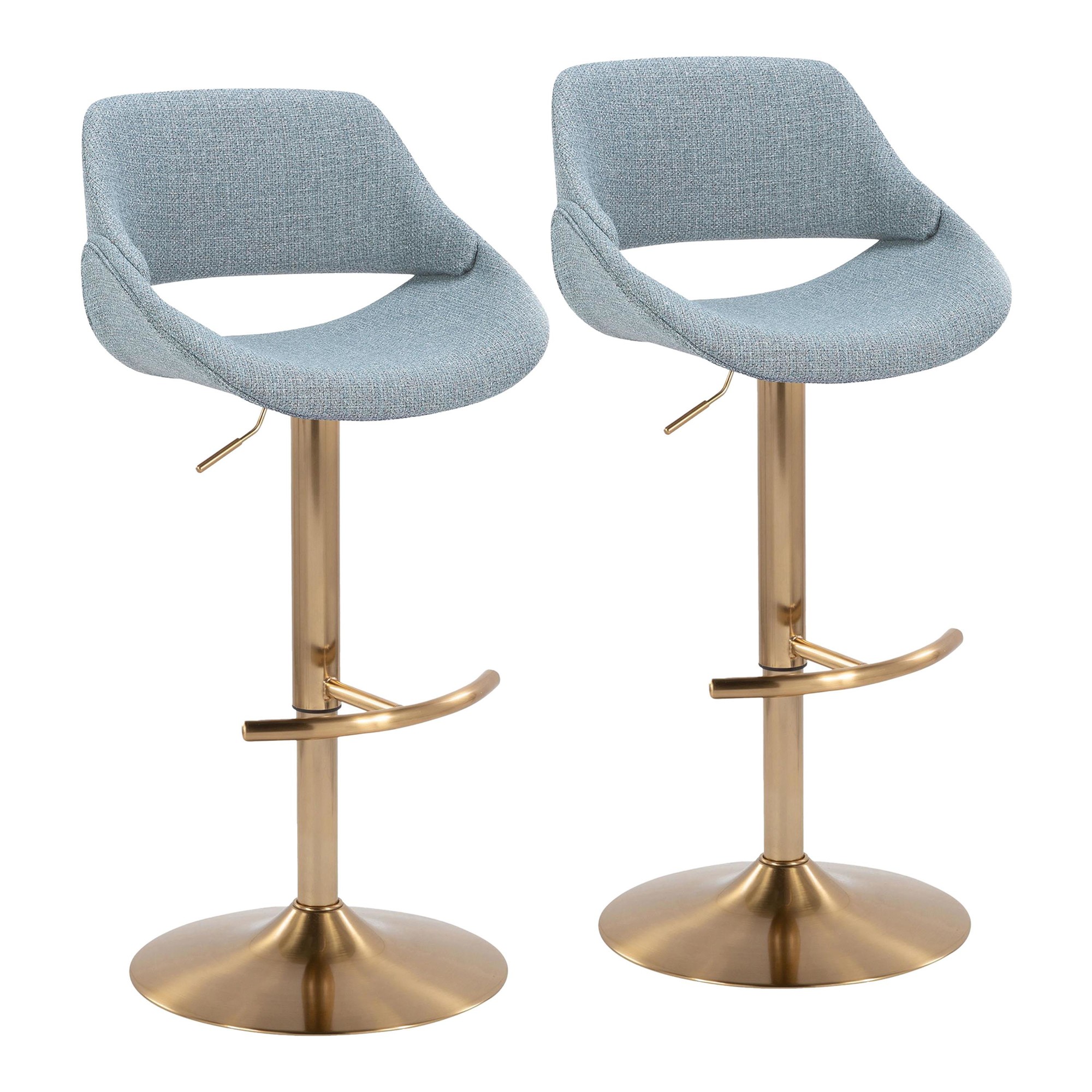 Fabrico Blue Contemporary Adjustable Swivel Barstools Gold Base (Set of 2) 3 Fabrico Blue Contemporary Adjustable Swivel Barstools Gold Base (Set of 2) - Image 3