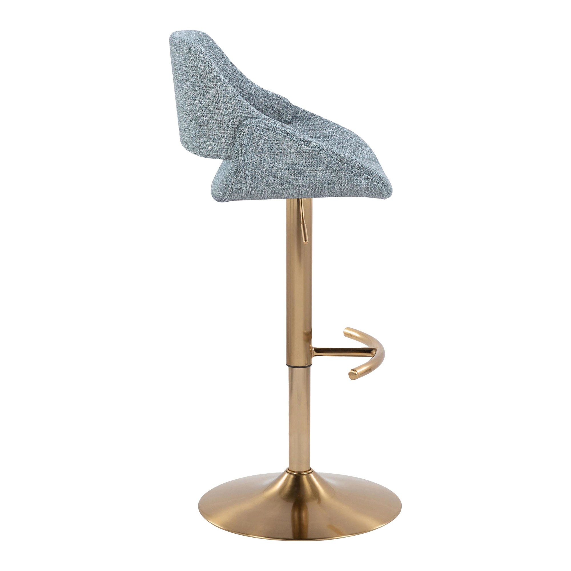 Fabrico Blue Contemporary Adjustable Swivel Barstools Gold Base (Set of 2) 5 Fabrico Blue Contemporary Adjustable Swivel Barstools Gold Base (Set of 2) - Image 5