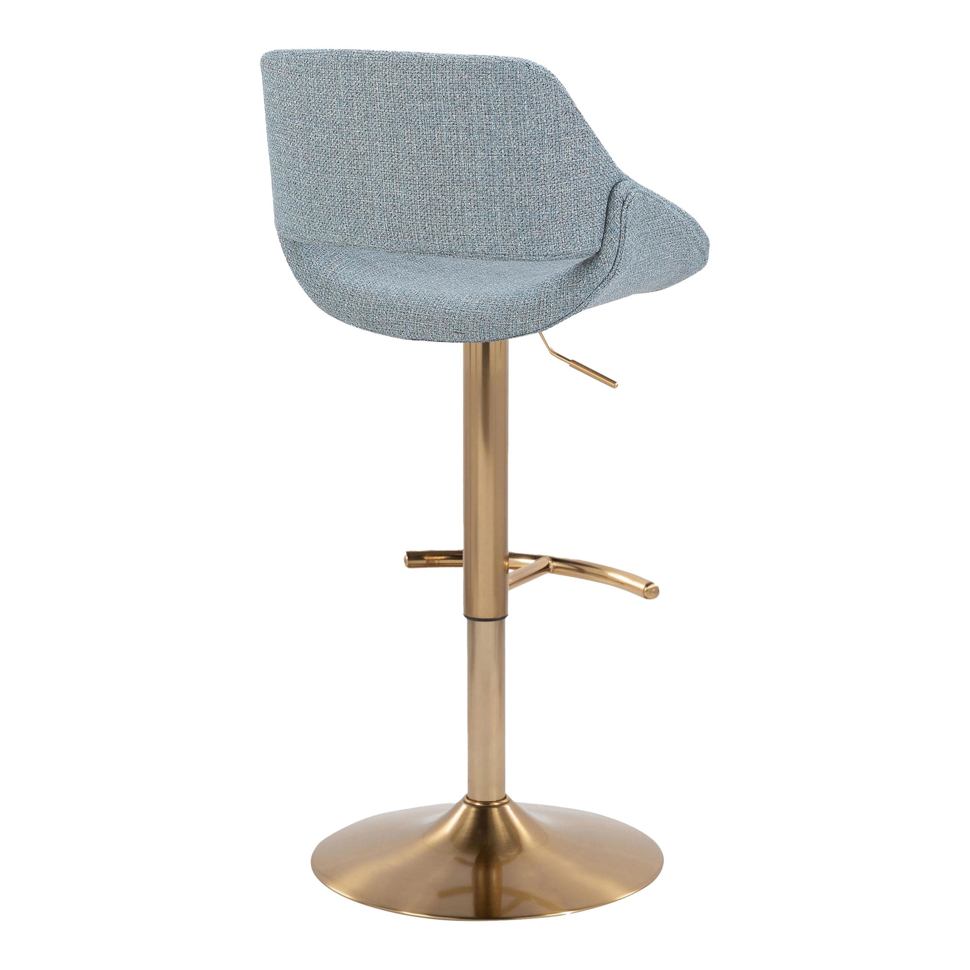 Fabrico Blue Contemporary Adjustable Swivel Barstools Gold Base (Set of 2) 6 Fabrico Blue Contemporary Adjustable Swivel Barstools Gold Base (Set of 2) - Image 6